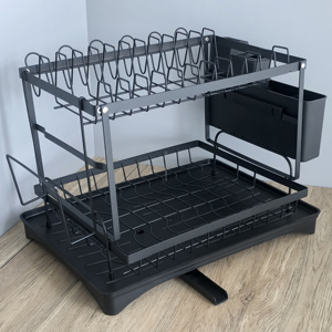 Escurridor de Platos Plegable de 2 Niveles con Bandeja de Drenaje y Organizador de Cubiertos, Ahorra Espacio - Product Image 3