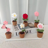 Vente flash - Mini pots de fleurs créatifs faits à la main - Roses et tulipes - Fleurs au crochet - Cadeaux de Noël et de la Saint-Valentin