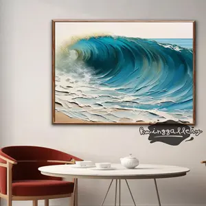 Оригинальная синяя морская волна ручная роспись маслом, большая сверхмощная 3D Художественная абстрактная морская волна, минималистское украшение