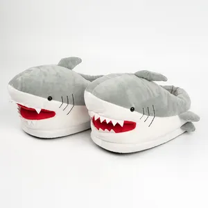 Custom logo guaranteed material washable winter shark cotton filled toy bread shoes indoor home slippers