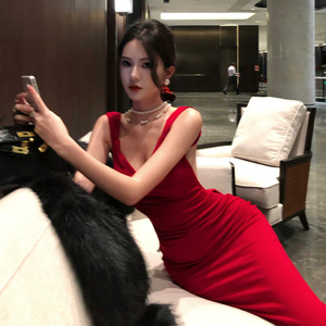 Women's Fashion Festival Christmas Color-Block Plush One-Shoulder Tube Top High-Slit Long Dress - Product Image 2