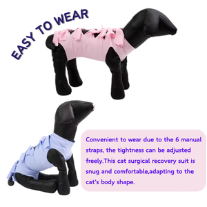 Traje de recuperación quirúrgica para gatos y cachorros, transpirable, a rayas, suave y ajustable. - Product Image 3