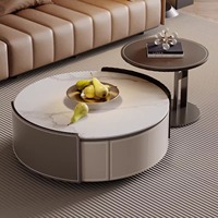 Table basse ronde en dalle de roche nordique simple, gain de place, avec matériau en bois écologique