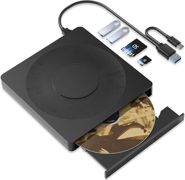 5-in-1 External USB 3.0 DVD/CD Drive with LightScribe Burner&Reader, Compatible with Laptop/Desktop PC Mac Windows XP/7/8/10/11