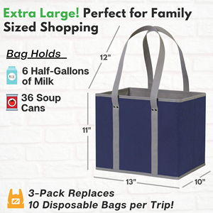 Reusable Grocery Bags (3 Pack) Heavy Duty Reusable Shopping Bags with <b>Box</b> Shape - Product Image 2