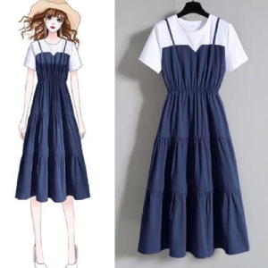 Vente en Gros Nouveauté Robe Femme Manche Courte Assortiment Couleurs <span class=keywords><strong>Été</strong></span> <span class=keywords><strong>D</strong></span>écontractée Patchwork Col Rond Fille Mignonne Promotion Chaleur - Product Image 3