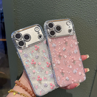 Coques de téléphone IMD scintillantes et élégantes avec motif floral et papillon, décorées de perles, pour filles, compatibles iPhone 14 15 16 17 Pro Max (MOQ 500)