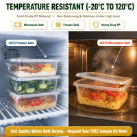 Vente chaude 500ml 650ml 750ml 1000ml Emballage Transparent Micro-ondes Sûr En Plastique Pp Récipient Alimentaire Personnalisé À Emporter à Aller Boîtes
