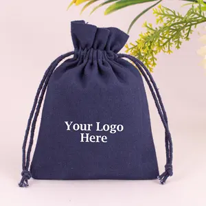 사용자 정의 로고 도매 면 블루 보석 주최자 파우치 인도 수제 결혼식 호의 친환경 선물 포장 가방
