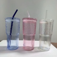 Eenvoudig meisjesachtig Koreaans ontwerp met strik, prachtige glazen mok met rietje en deksel, geschikt voor magnetron en vaatwasser, grote inhoud, voor vers fruit