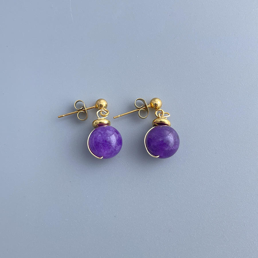 Boucles d'oreilles en charoïte dorée