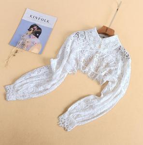 Ecoparty Blouse Dickey Détachable Protection Solaire Dentelle Demi-Blouse Broderie Faux Col Manches Longues <span class=keywords><strong>Crop</strong></span> <span class=keywords><strong>Top</strong></span> pour Femmes - Product Image 6