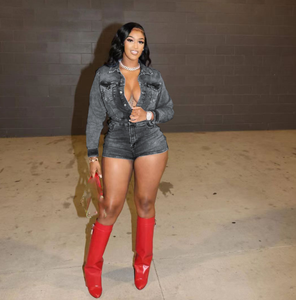 Combinaisons tendance pour femmes en denim extensible skinny taille haute décontractées d'été Y2k - Product Image 3