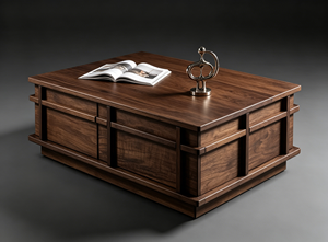 Modern Minimalist Square <b>Walnut</b> Coffee <b>Table</b> with Storage Drawers for Living Room - Product Image 4