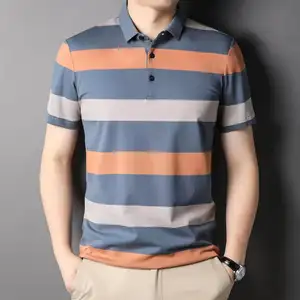 Limited Men Cozy Knit Polo M-3XL Size Available OEM & ODM Pullover Breathable Striped Men Polo Shirt Long Sleeve