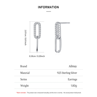 Ailmay - Pendientes de Cadena Rectangulares de Plata de Ley 925 con Diseño de Clip, para Mujer, Diseño Moderno y Sencillo, Joyería Diaria