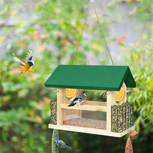 Comedero colgante de lujo para pájaros salvajes de gran capacidad, casa de pájaros de madera Natural para jardín exterior - Product Image 1