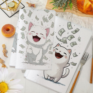 Cute Cat Kitchen <b>Towels</b> 45x66cm <b>Microfiber</b> Cartoon Print Dishcloth Set For Home Use - Product Image 3