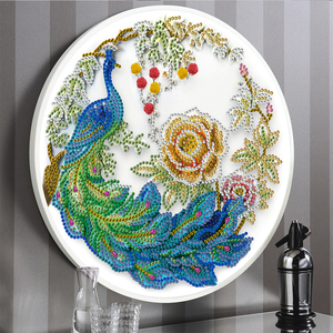 Peacock design round glass frame hanging Diamond Painting nappe ciondolo <span class=keywords><strong>trapani</strong></span> parziali pittura mosaico punto croce kit regalo - Product Image 1