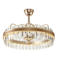 Ventilador de techo LED dorado personalizable de 22 ", candelabro de cristal de ahorro de energía, diseño de sala de estar tradicional moderno, Control remoto