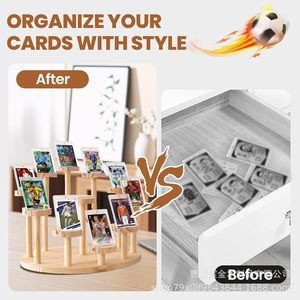 Wooden Trading Card Display Rack 4 Layers <b>Desktop</b> Hobby Display Case For Sports Cards And Blind Box Collectibles - Product Image 5