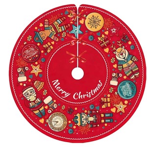 Tappetino Rotondo Personalizzato per Albero di Natale, Design Vintage Rosso con Babbo Natale, <span class=keywords><strong>Schiaccianoci</strong></span> e Omino di Pan di Zenzero, Decorazione Natalizia - Product Image 1