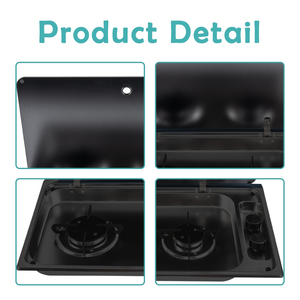 Cuisinière à <span class=keywords><strong>gaz</strong></span> JDA de qualité supérieure en acier inoxydable noir SS304 - 2 brûleurs avec couvercle en verre <span class=keywords><strong>pour</strong></span> caravanes, <span class=keywords><strong>camping</strong></span>-cars, bateaux, <span class=keywords><strong>camping</strong></span>-cars - Product Image 5