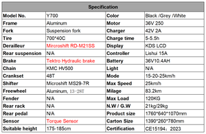Bicicleta Eléctrica Todoterreno YANGOR con Marco de Aluminio, 36V 10.4AH, 25KM/H, Bicicleta de Montaña Eléctrica Económica en Venta - Product Image 4