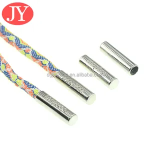 6mm Nylon Shoe String Head With Silver Metal Aglet Tips Tube Shaped Copper Metal Tail Clip For Hoodies