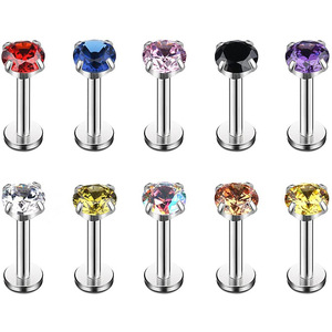 Piercings de langue en acier inoxydable avec zircon, serti à griffes, forme boule, bijoux de corps pour lèvre et langue, cadeau - Product Image 5