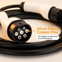 Câble de charge EV Type 2 3,5-22 kW, TPU VW-1, borne plaquée argent, IP65, résistance à la compression 2T, résistance à la chute 1 m, PC UL94V-0, CE/TUV