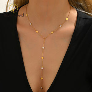 قلادات على الطراز الأوروبي سحر شرابة طويلة Y قلادة مع قلب زركونيا مكعب قلادة 18K مطلية بالذهب سلسلة مجوهرات الصيف - Product Image 1