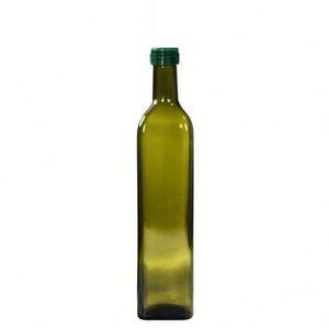 Botella Dispensadora de Aceite de Oliva Cuadrada Vacía de 100ml, 250ml, 500ml, 750ml, de Vidrio Transparente Verde, con Tapa de Rosca, Personalizable con Logotipo por Termoimpresión - Product Image 1