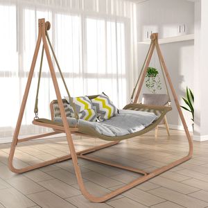 Silla Columpio Hamaca DB JESE con Soporte, Capacidad de 570 Libras, Marco de Madera, Uso en Interiores y Exteriores, Diseño Contemporáneo - Product Image 1
