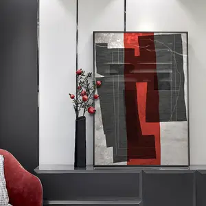 Semplici linee geometriche astratte nordiche portico nero, bianco e rosso luce pittura decorativa industriale di alta qualità di lusso