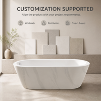 Baignoire ovale autoportante en surface solide à motif marbre brillant, portable, pour hôtels et usage domestique, épaisseur et taille personnalisables, vente en gros