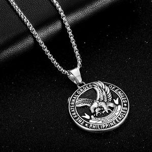 Collier pendentif aigle philippin en acier inoxydable, ton or et argent, bijoux unisexes, cadeau - Product Image 3