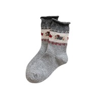 Chaussettes longues pour femmes en laine chaude Fair Island mi-mollet, épaisses et en polaire, mignonnes avec un chiot, pour l'automne et l'hiver