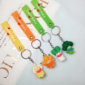Novelty Soft Rubber Charms Cute Fruit Vegetable Sausage Lips Keychain for Backpack Luggage Hanging Ornament