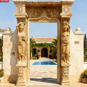Arche d'entrée sculptée en marbre beige YOUFINE avec statues <span class=keywords><strong>de</strong></span> Caryatides, <span class=keywords><strong>portail</strong></span> décoratif <span class=keywords><strong>de</strong></span> luxe pour villa et propriété - Product Image 1