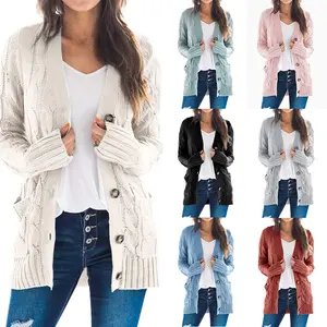 Collection automne et hiver 2022 Cardigan décontracté européen et américain pour femmes, couleur unie, bouton torsadé, pull