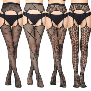 Usine élastique jarretière collants collants femmes Sexy noir solide Transparent tricoté collants ouvert entrejambe étrier Leggings - Product Image 3