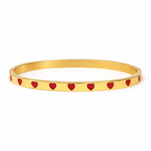 <span class=keywords><strong>Bracciale</strong></span> Sottile Personalizzato in Acciaio Inossidabile 316L con Cuore Smaltato Rosso, Placcato Oro PVD, Impermeabile e Antiossidante - Product Image 1