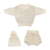 Ensemble de vêtements pour nouveau-nés Pinuotu personnalisé, tricoté, 3 pièces, en coton, vêtements pour bébés en vrac, tenue pour tout-petits