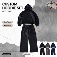 Ensemble sweat-shirt et pantalon de survêtement évasé personnalisé en coton molletonné respirant imprimé pour l'automne – Hoodies amples et courts