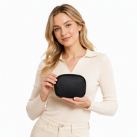Pochette cosmétique multifonctionnelle en PU, forme D, petite, résistante à l'eau, avec logo personnalisé OEM/ODM, motif grain de litchi, portable, mini, pour voyage