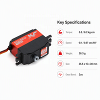 Servomoteur JX PDI-2506MG 24,8g 6,2kg.cm à engrenages métalliques, boîtier intermédiaire en aluminium CNC, double roulement pour pièces d'aile fixe de planeur RC