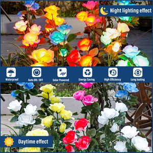 Lampes solaires à 3 têtes en forme de rose pour l'aménagement paysager, lumières solaires extérieures pour jardin, étanches - Product Image 5
