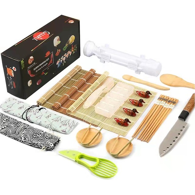 Complete 10-Piece Sushi Making Kit with Bazooka and Bamboo Mats
