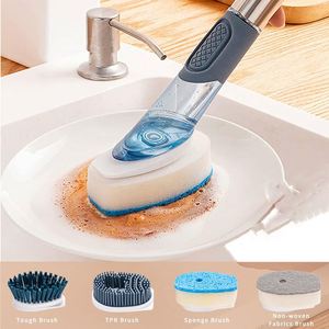 Cepillo para Lavar Platos con Dispensador de Jabón, 3 Cabezales de Limpieza, Mango Largo, Material PP Ecológico, con Soporte - Product Image 3